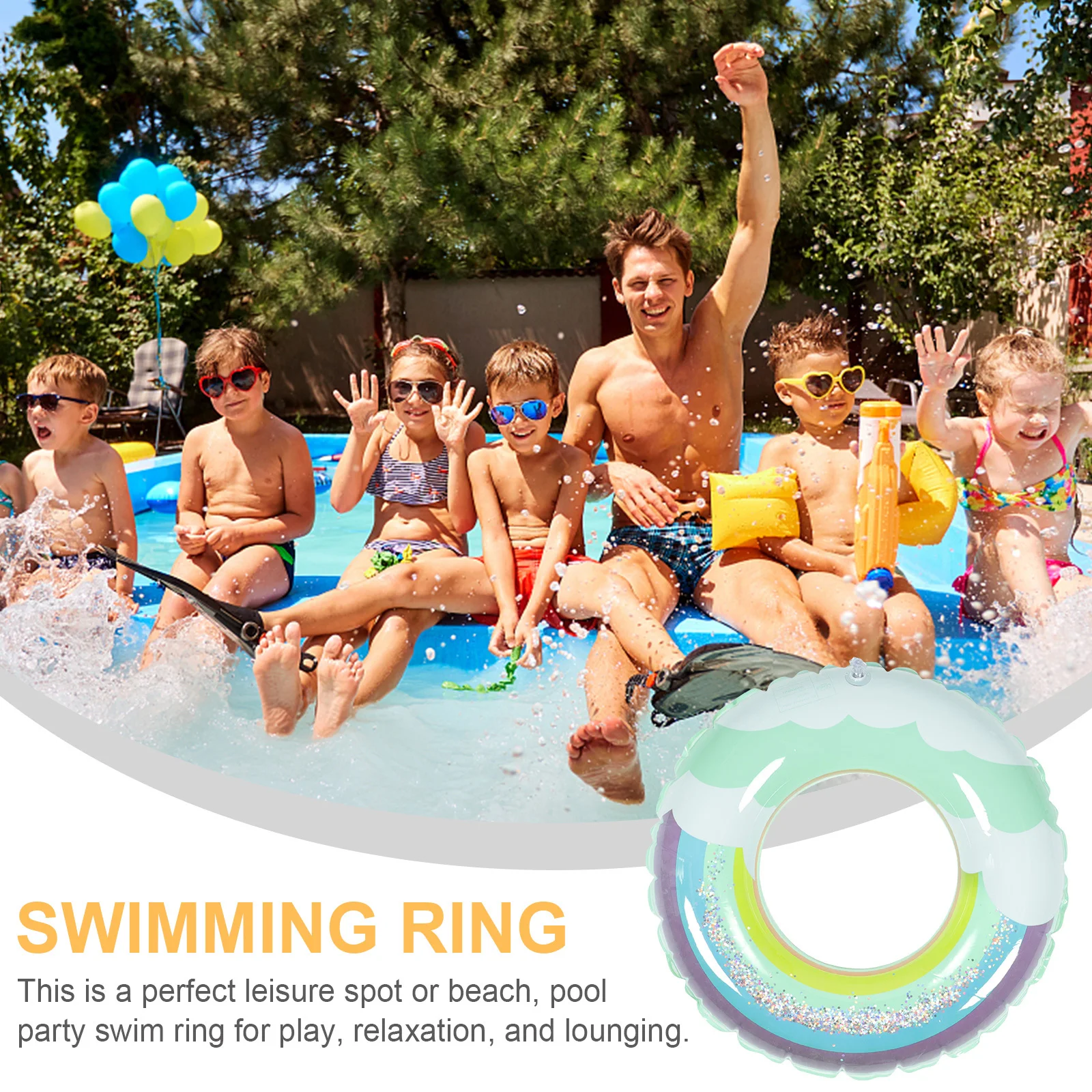 1pcs Thickened Rainbow For Kids Swimming Safe Swim Ring Leisure Beach Party Float Swim Rings For Kids Ring