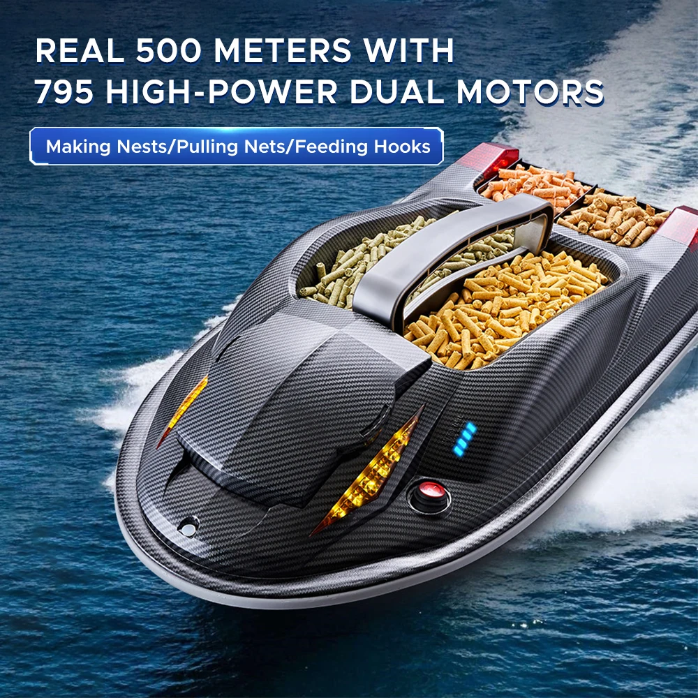 Large 3 Hopper High Speed RC Fishing Boat 500M 3.5KG Load Voice Broadcast Smart Route Correction Remote Control Bait Boat