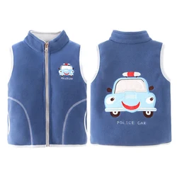 Kids Vest Winter Girls Boys Polar Fleece Warm Waistcoat Cartoon Pattern Outerwear Vest Children Zipper Jackets Vest For 1-6Y