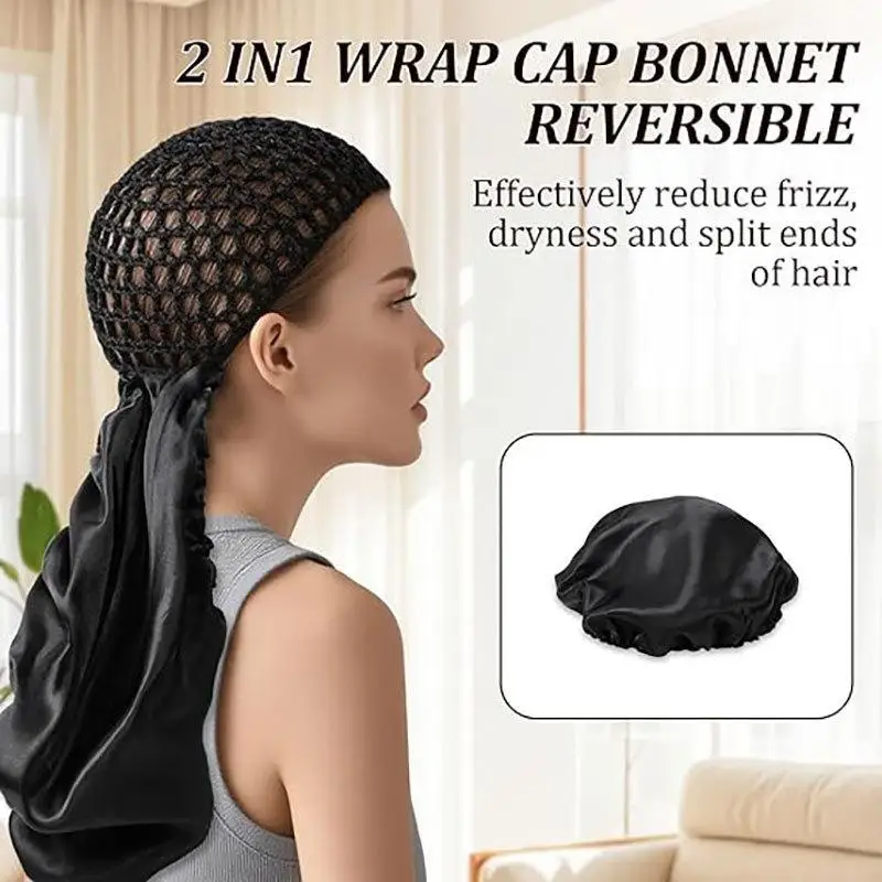 2 In 1 Wrap Cap Bonnet For Sleeping Crochet Mesh Wrap Caps For Silk Press Curly Hair & Wig Protection Soft Bonnets For WomenHot