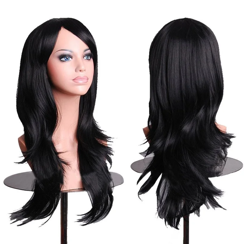 Wigs 28 Long Wavy Hair Heat Resistant Cosplay Wig for Women (Black)