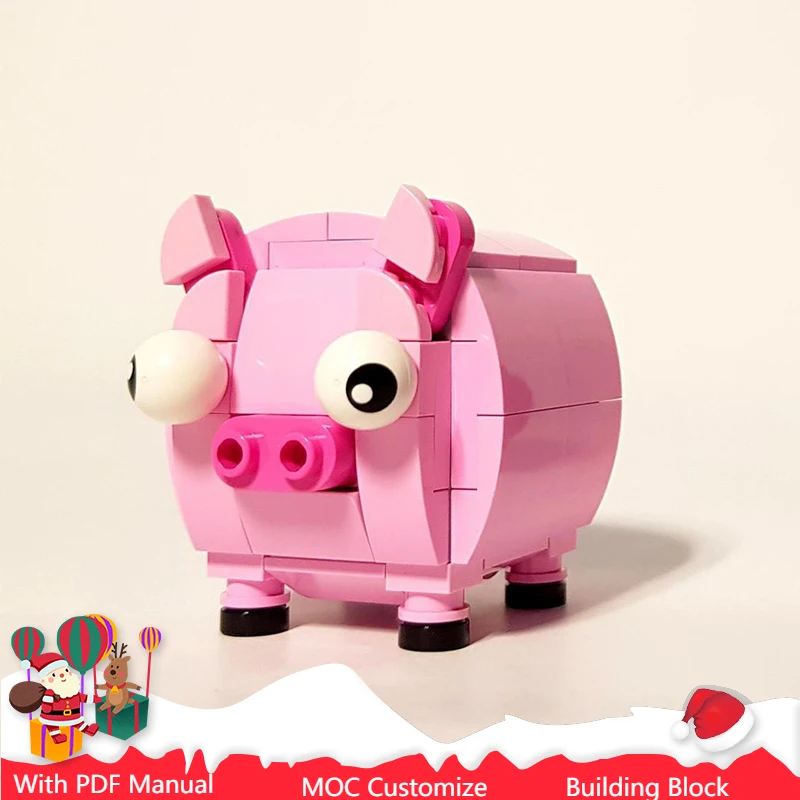 

72-детали, милая розовая свинья MOC, модель строительных блоков на заказ, креативная сборка, кирпичи, демонстрационные игрушки для детей и взрослых, рождественские подарки
