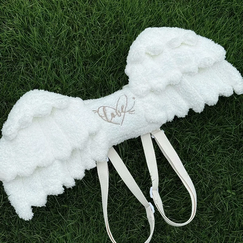 White Angel Wings Backpack Cute Sweet Women's Backpack With Adjustable Straps Creative Elegant Backpacks Exquisite Photo Props
