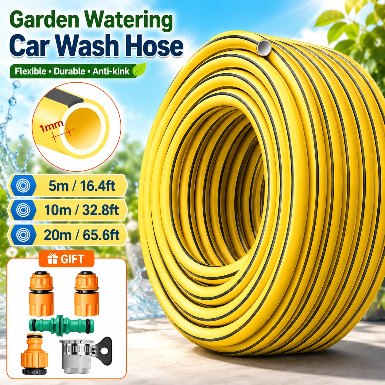 5M 10M 20M 30M Gartenschlauch Flexibler Hochdruck-Wasserschlauch Knickresistent Frostbeständig Outdoor Autowäsche Gartenbewässerungsschlauch