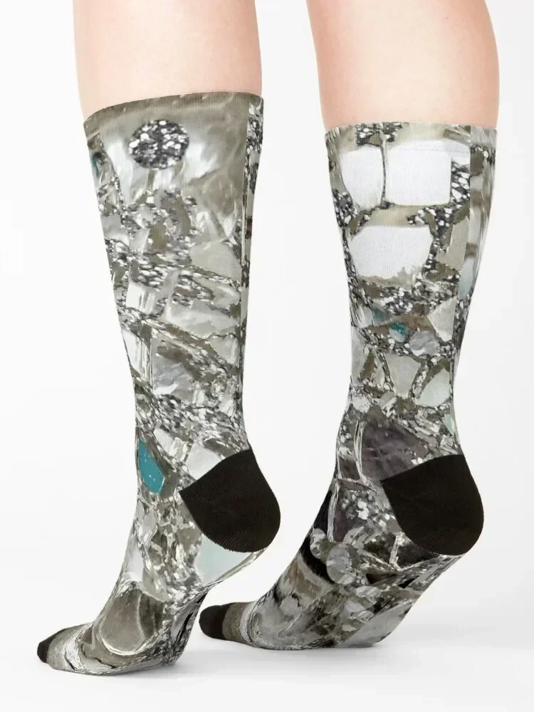 An Image of An Explosion of Sparkly Silver Glitter, Glass and Mirror Socks cartoon tennis colored Designer Man Socks Women's