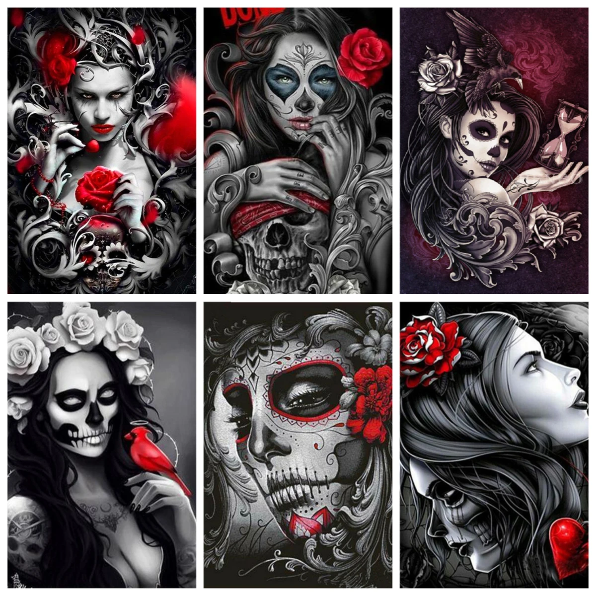 Picture By Numbers Skull Wiman Portrait DIY Frame Drawing On Canvas Oil Painting Flower For Adult HandPainted