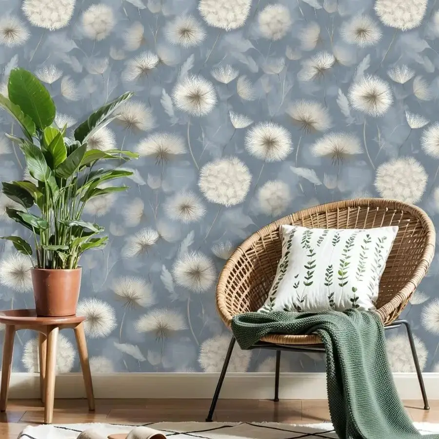 

Мягкие синие обои с цветочным принтом одуванчика 22,83 "X 118" водонепроницаемые обои для гостиной/спальни/ванной комнаты, наклейка на стену из ПВХ