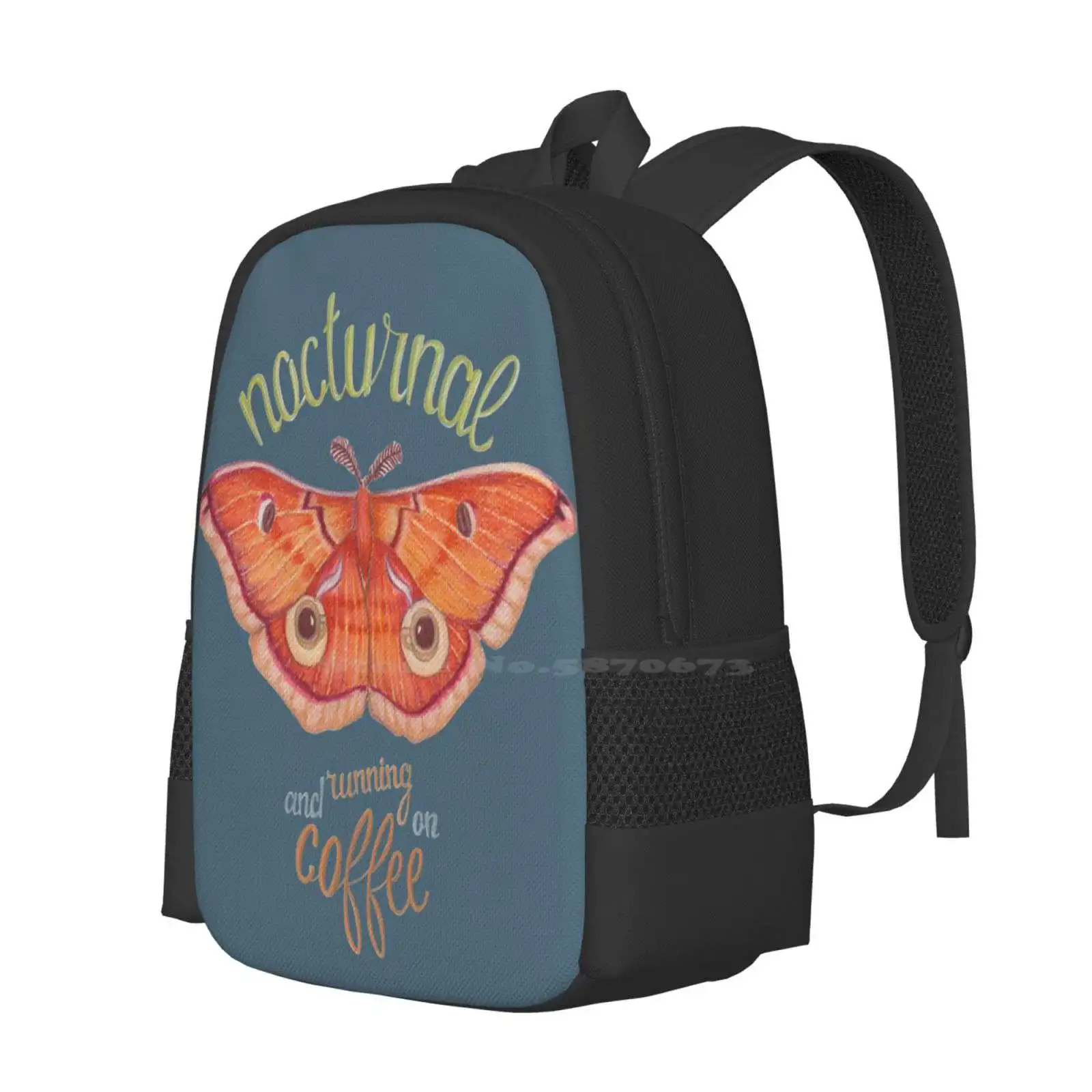 Nocturnal Orange Moth Running On Coffee On Dark Background Hot Sale Schoolbag Backpack Fashion Bags Moth Butterfly Nocturnal