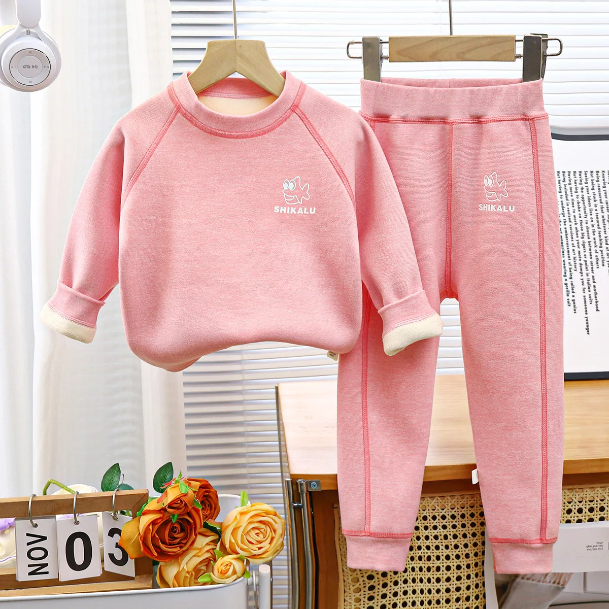 2024 Autumn Winter Baby Boy 2PCS Pajamas Set Cotton Fleece Warm Bottom Top Suits Cartoon Elastic Waist Tight Children Boy Outfit