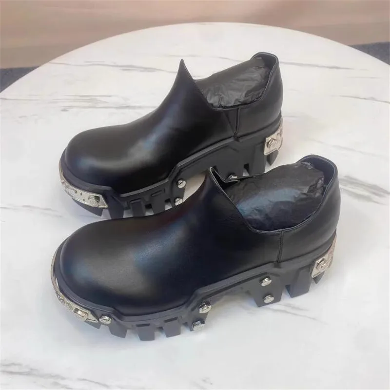 Woman Man Low-top Bulldozer Gear Tank Boot Big Head Derby Shoes For Men Thick-soled Genuine Leather Male Female Ankle Boot