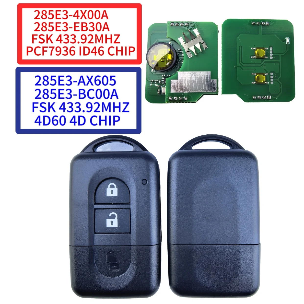Jingxin Keyless Remote key 433MHz 46/4D60 chip for Nissan X-trail Qashqai Pathfinder Micra NV200 285E3-4X00A /EB30A/ AX605/BC00A