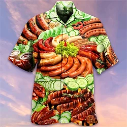 Funny Summer Hawaiian Shirts For Men Music Guitar Printed Tops Clothing Fashion Casual Oversized Collar Rock And Roll Blouses