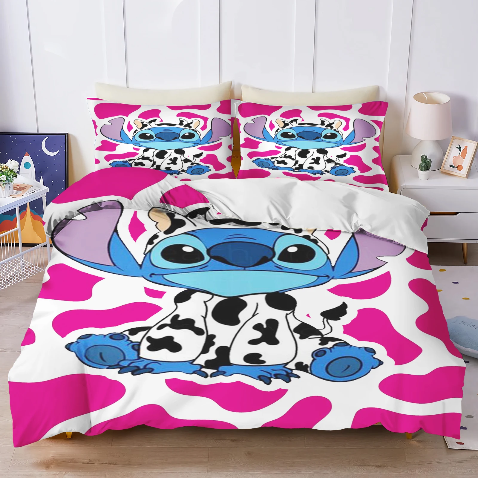 

Stitch 100% Polyester Duvet Cover Set Couple Bed Bedding 3D Children'S Bedding Set Cute Printed Cartoon Quilt Cover Home Decor