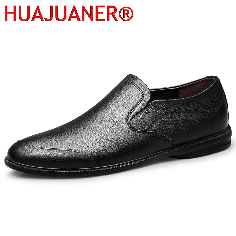 

Men Smart Casual Shoes Slip on 2025 Spring Summer Business Men's Shoes Genuine Leather Black Male Boat Footwear Breathable Soft
