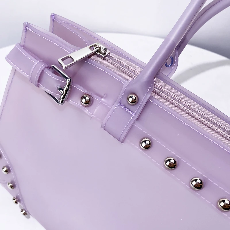 Candy Color Translucent TPU Jelly Bags For Women Luxury Designer Handbags Purses 2026 New In Rivet Belt Buckle Underarm Shoulder