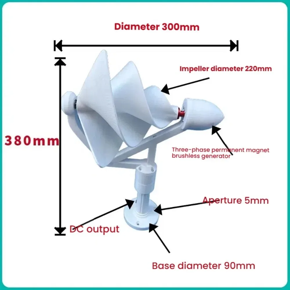 50W Micro Wind Turbine Generator 12VDC Output Low Start Wind Speed 1.5m/s Three-PhasePM Brushless Generator for Renewable Energy