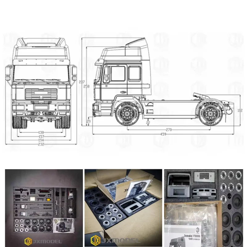 1/14 RC 4X2 Kit Version MAN F2000 Tractor Truck Metal Cab JXModel 1:14 Scale RC Model Truck Trailer Tipper DIY Gray KIT Version