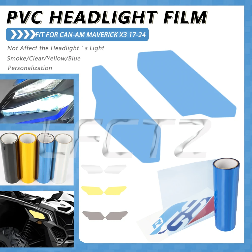 

Clear Yellow Blue Smoke Headlight Film Tint Fit for Can-Am Maverick X3 2017-2024 UTV Anti-Scratch Head Lamp Film Sticker Decal