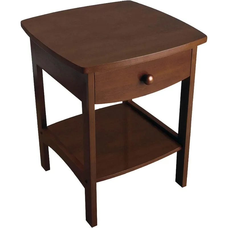 22 x 18 x 18-Inch Wood Curved End Table/Night Stand With One Drawer, Brown (94918)