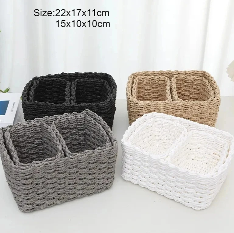

2 шт. для организации декоративных контейнеров для хранения офисных ящиков для хранения ручной работы из соломенной ткани, мягкая круглая корзина для хранения бумажных веревок