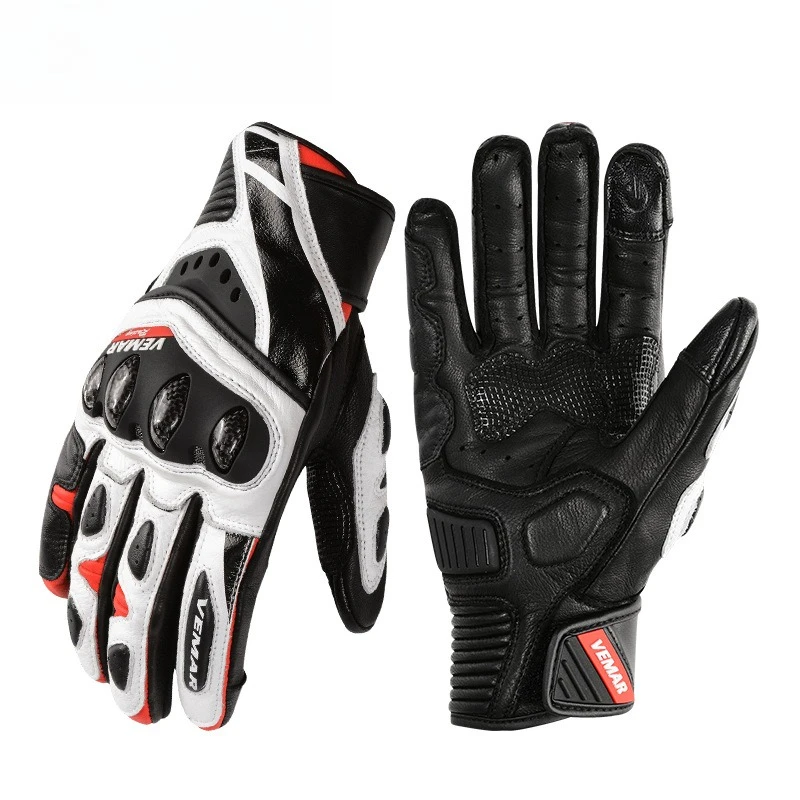 

Men Winter Motorcycle Riding Leather Gloves Carbon Fiber Anti Fall Shockproof Anti Slip Racing Motorbike Touch Screen Warm Glove