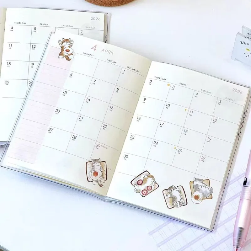Kawaii 2026 Cat Planner للطلاب - كتاب جدول تصميم ياباني لطيف مقاس A5، مذكرة رائعة ومجلة دراسة هدية
