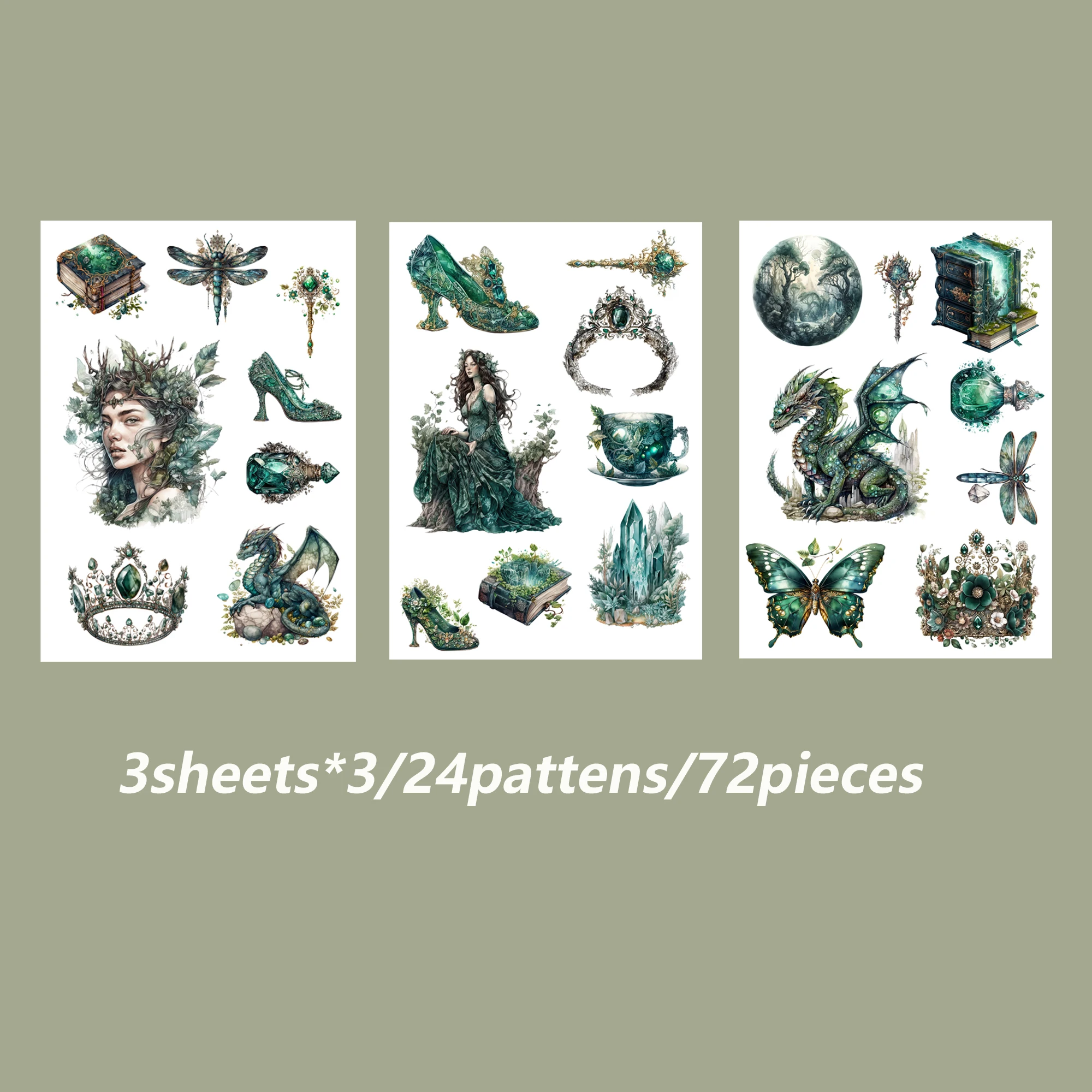 72pieces Vintage Emerald City Self-dhesive Stickers,Perfect for DIY Crafts,Scrapbooking Supplies, Journal Supplies,Water Bottle