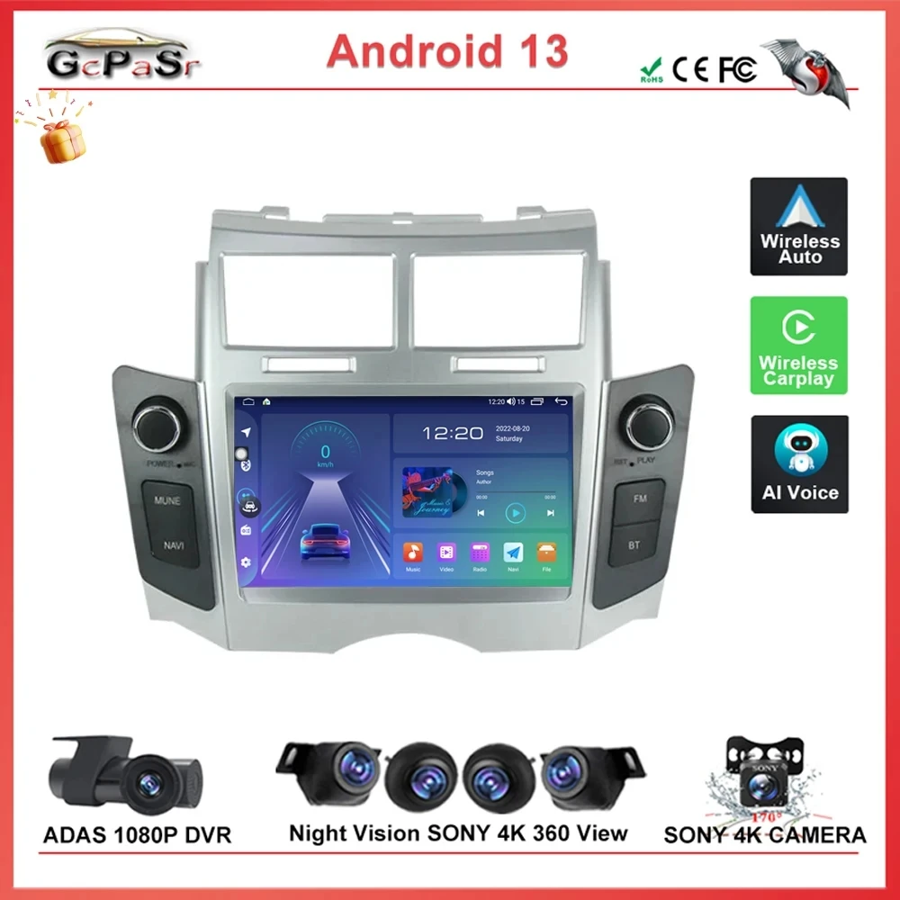 

7 Inch Auto Radio Android 13 Car For TOYOTA YARIS 2005 - 2011 Multimedia Dash Cam Player Screen GPS Navigation Head Unit DVD BT