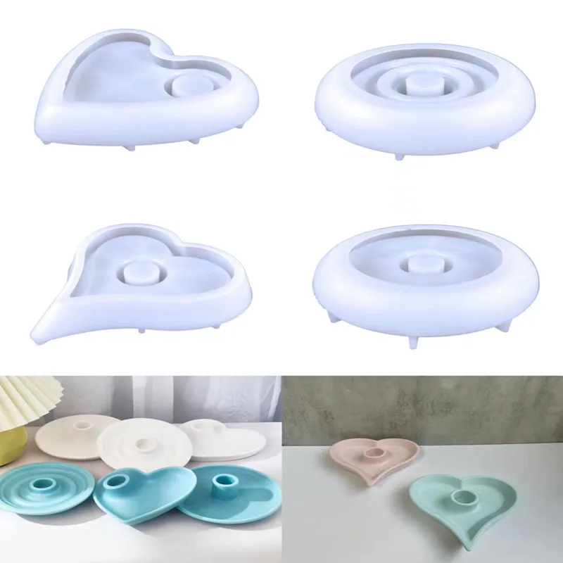 

DIY Epoxy Resin Silicone Molds Round Love Heart Shaped Concrete Plaster Candle Holders Silicone Molds Home Decoration