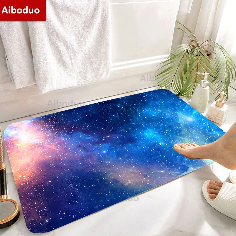 Shining Star Night Sky Pattern Soft Carpet Bathroom Non-silp Doormat Suitable for Livingroom Entrance Decorative Accessories Pad