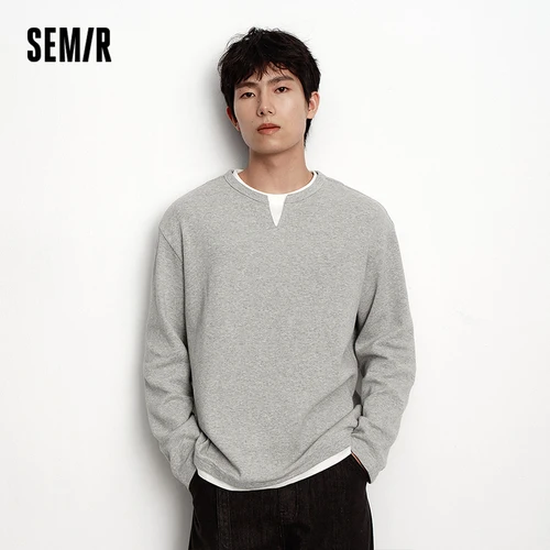 Semir-Camiseta de manga larga para hombre, Top holgado con textura de gofre, color block, aspecto en capas, ropa de calle informal de otoño 2025