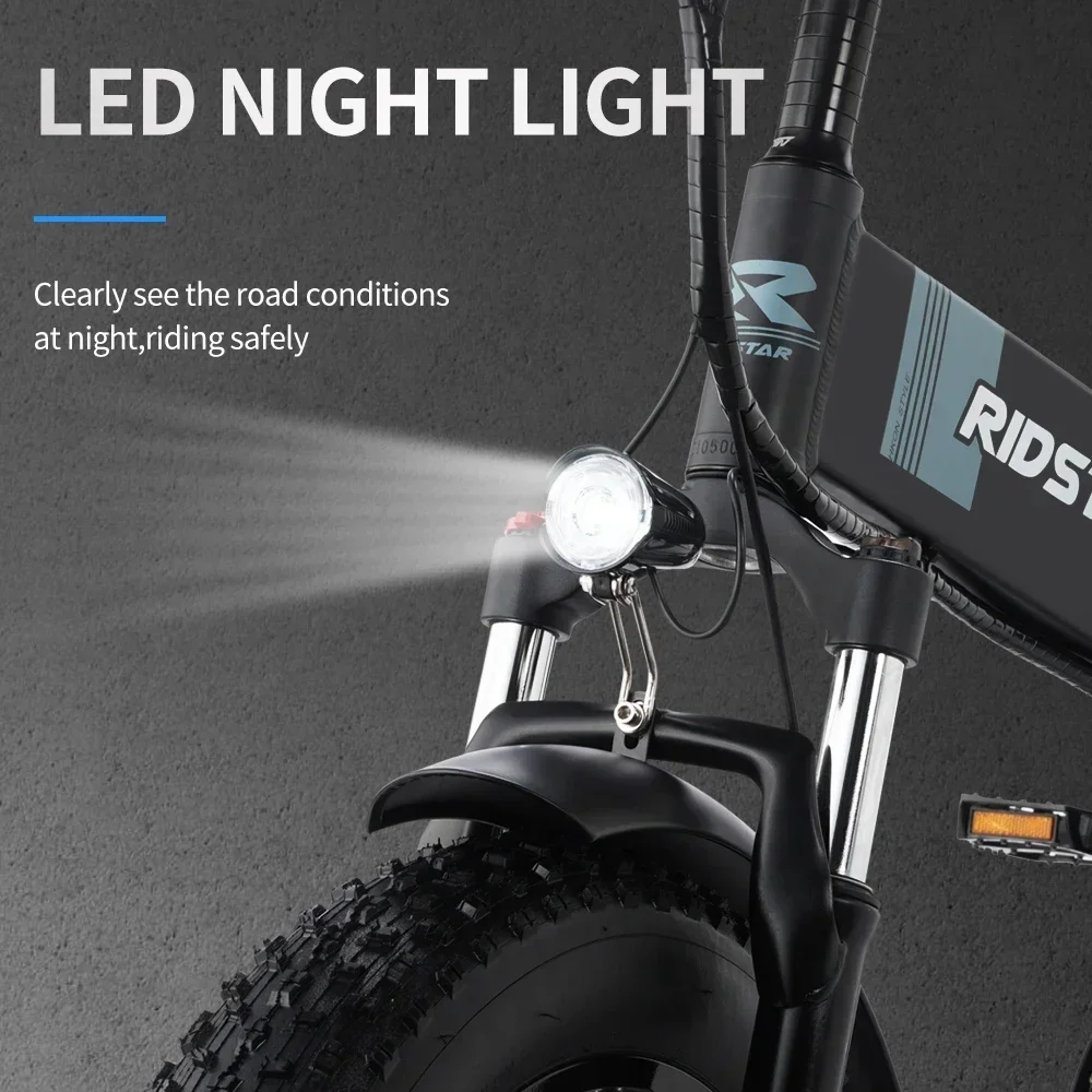 Bicicleta eléctrica plegable Ridstar H20, motor de 1000 W, batería de 48 V y 15 Ah, ideal para desplazamientos urbanos, para adultos, velocidad máxima de 45 km/h, bicicleta eléctrica de montaña.