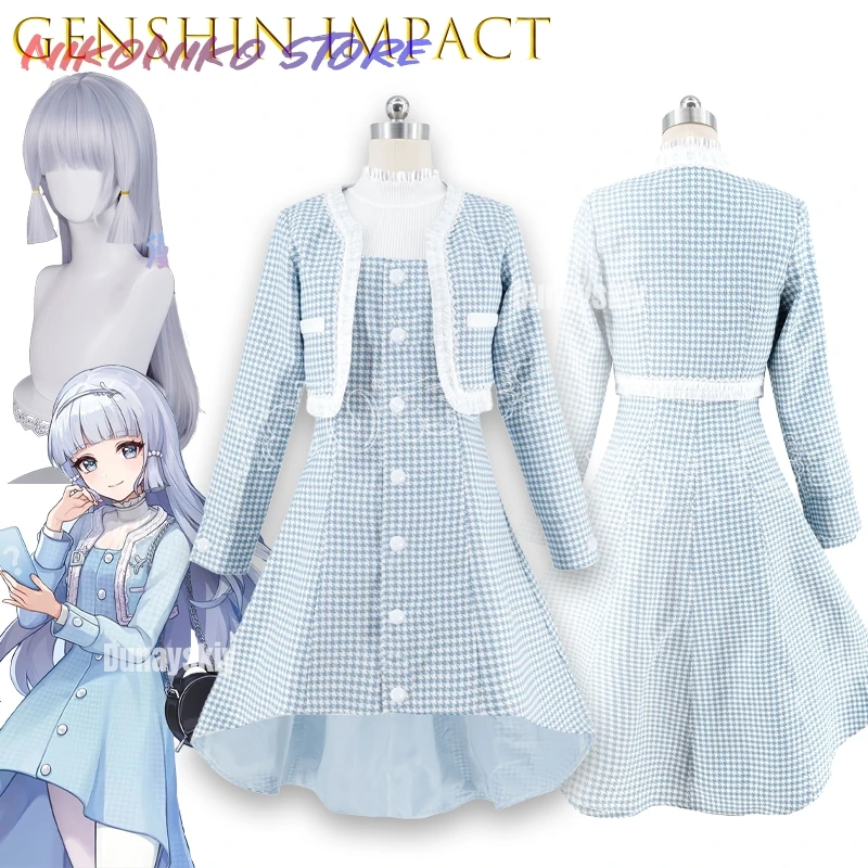 

Камисато Аяка Genshin Impact = Linkage Твидовое стильное женское платье с бахромой, комплект из трех предметов, костюм для косплея, костюм в стиле аниме