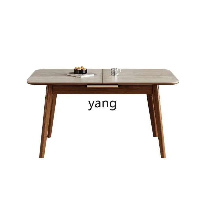 LMM rectangular travertine rock slab dining table retractable folding solid wood dining table and chair combination