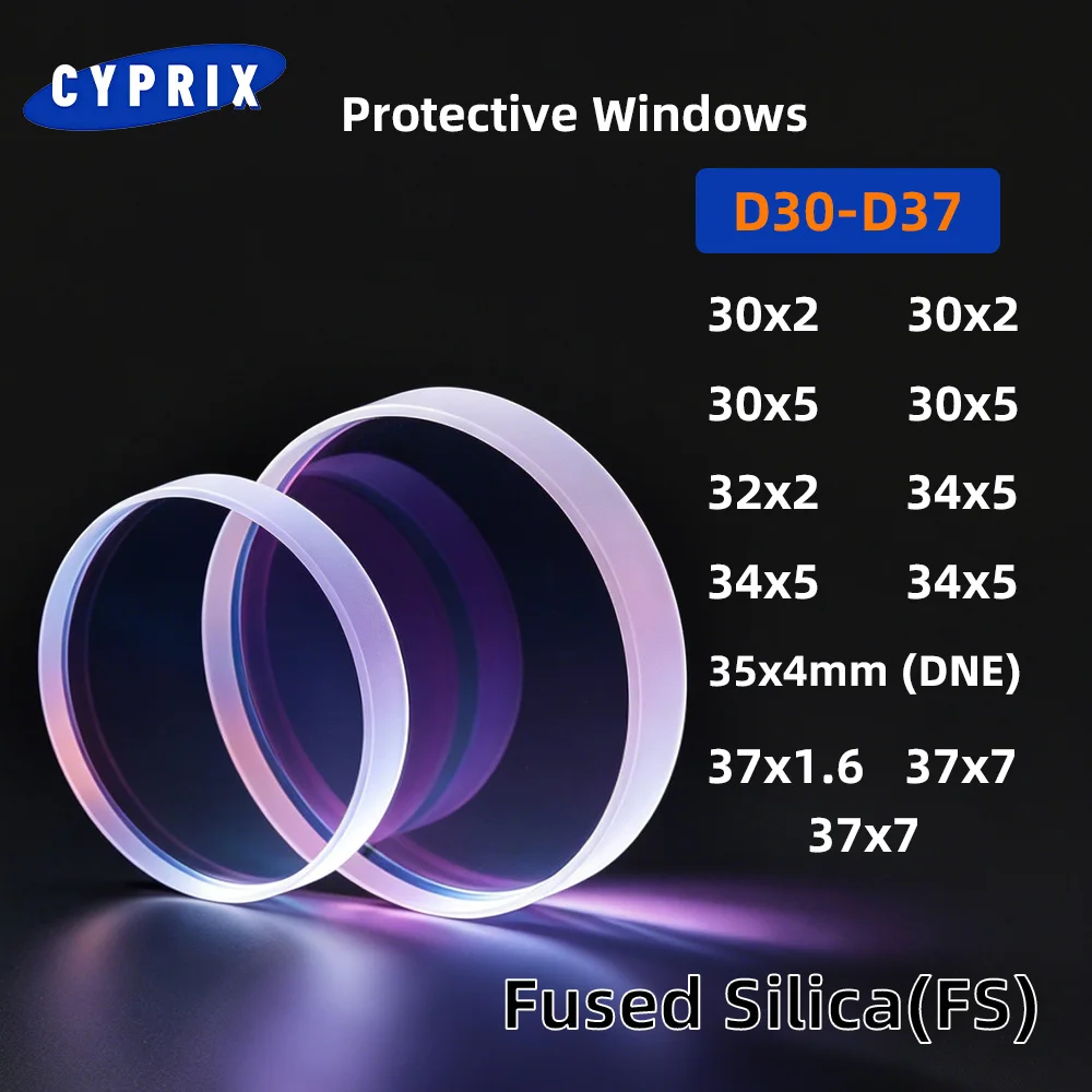 CYPRIX Laser Protective Windows D30 - D37 Series 4KW - 40KW Quartz Fused Silica For Fiber Laser 1064nm Precitec for Raytools WSX