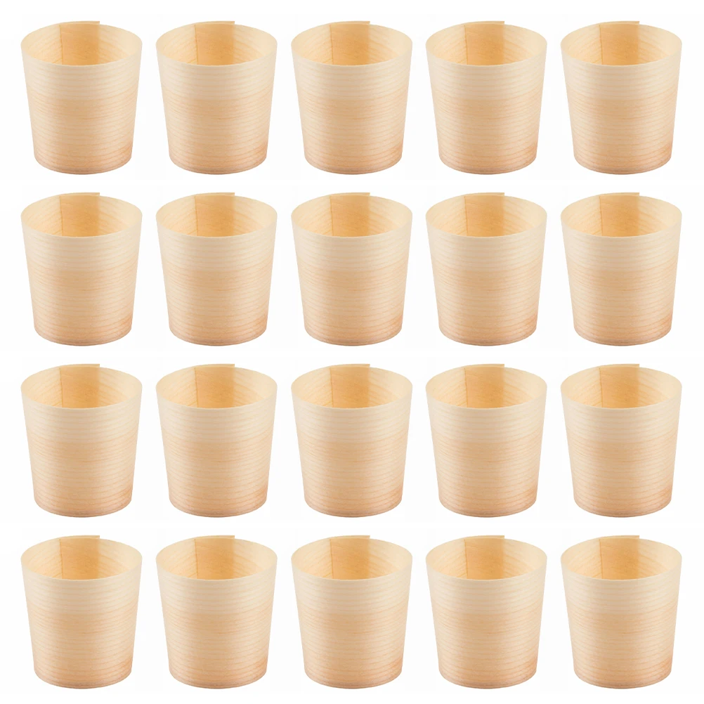 

20pcs Wooden Cups Round Disposable 6CM Eco Friendly Biodegradable Drinking Water Salad Fruit Snack Dessert Travel Portable