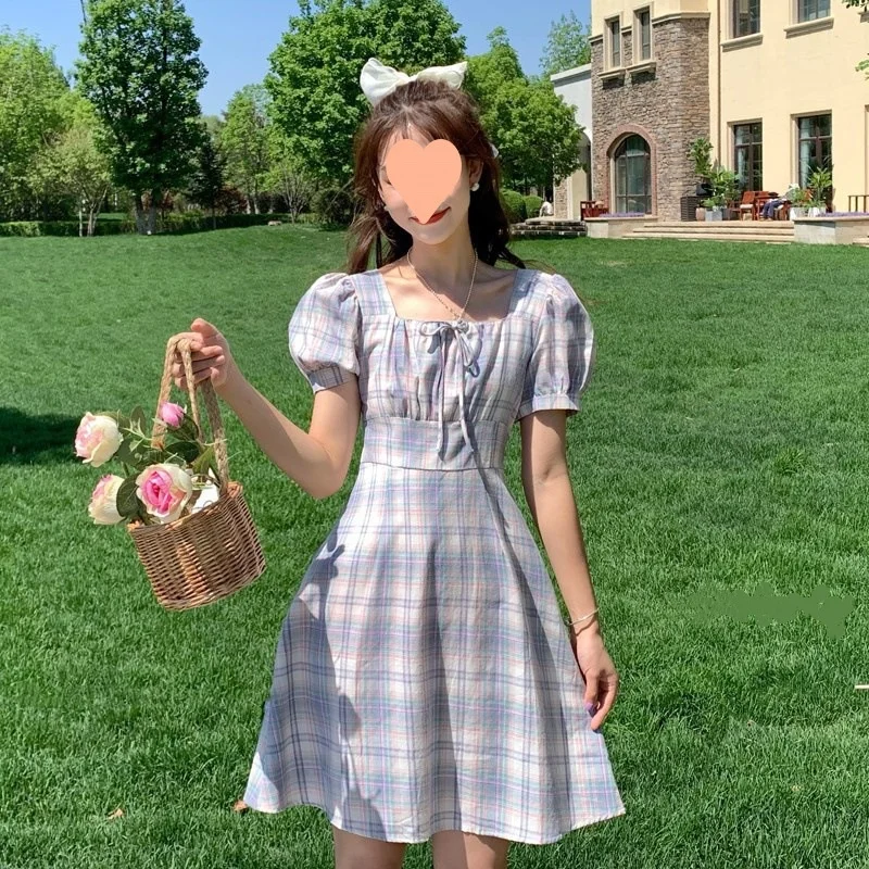 Spring Summer 2024 Fashion New Hong Kong Style Plaid Sisters Dress Fairy French Pastoral Super Fairy Dress