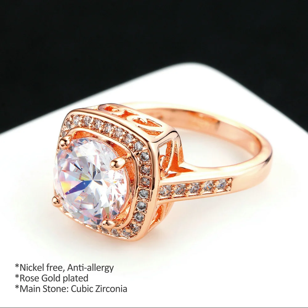 Double Fair Unique Big AAA+Cubic Zirconia Engagement Wedding Rings Rose Gold Color Fashion Retro Jewelry For Women anel DFR111