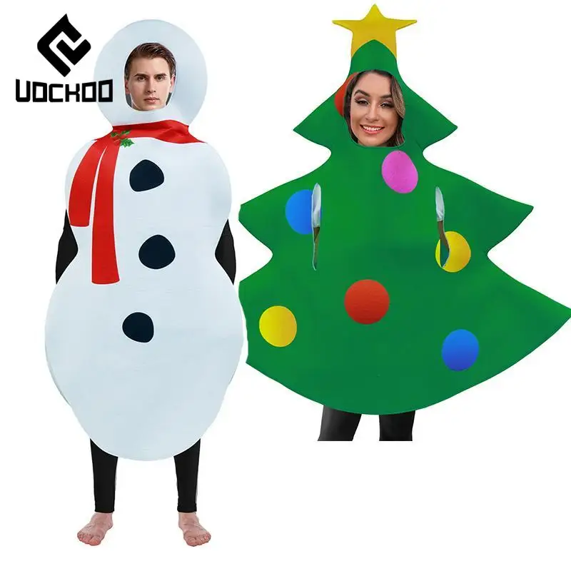 

Snowman Cosplay Costume Green Christmas Tree Outfit Carnival Couple Fancy Dress Up Xmas Party 3D Printing Sponge Costume