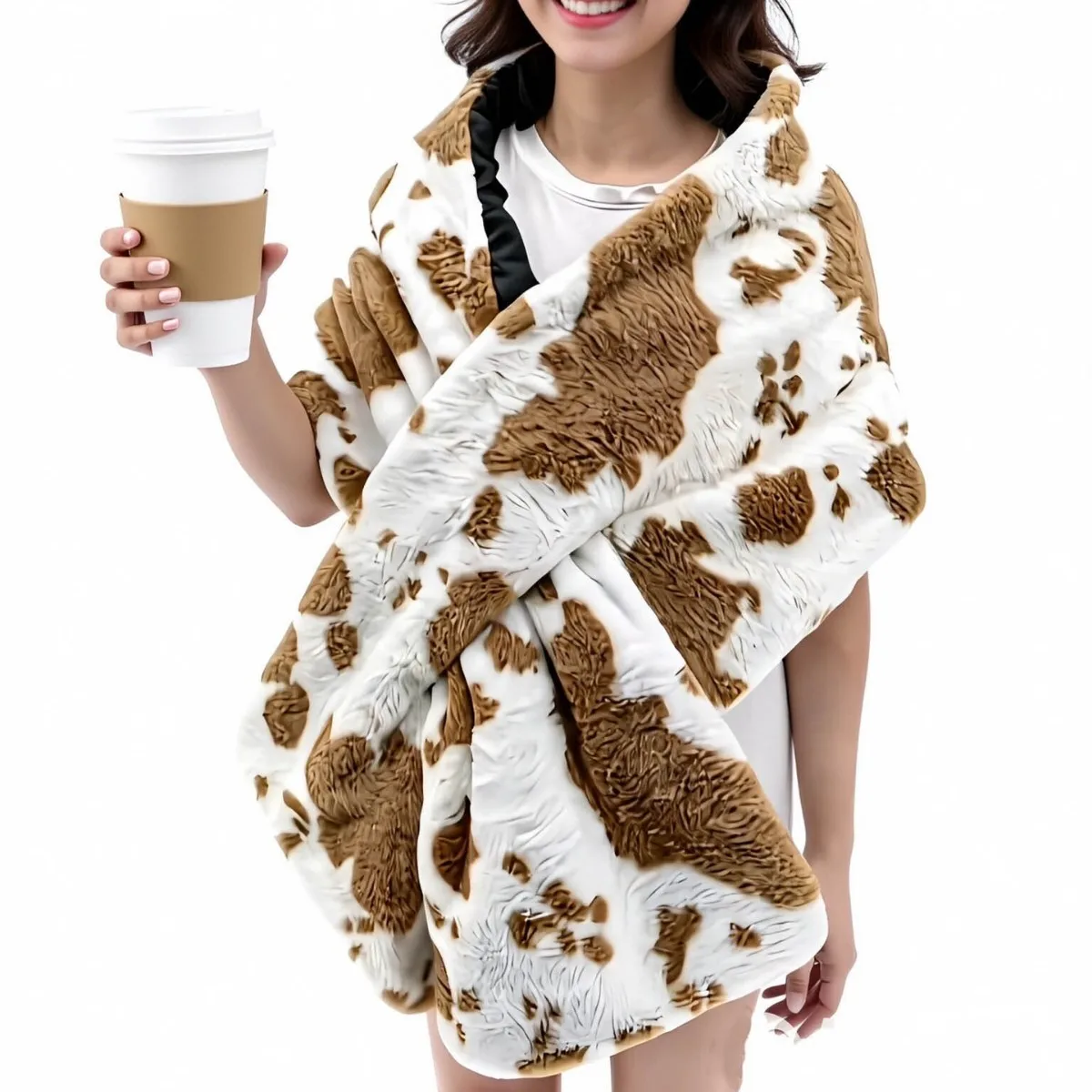 Nuovo 2025 Poncho Autunno/Inverno Moda Casual Fuzzy Sciarpa Calda e Avvolgente per le Donne Mantello Mucca Stampa Mantello P1