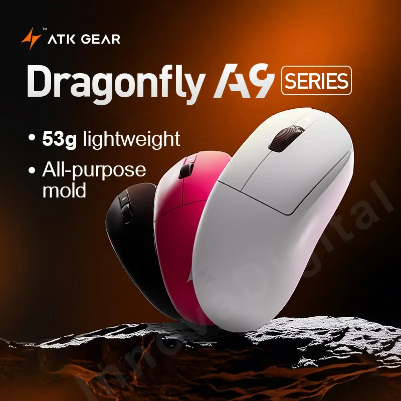 ATK Dragonfly A9 Ultra Wireless E-sports Gaming Mouse Ultra-leve Tri-mode Dual 8K Ratos ergonômicos A9 Plus PAW3395/3950
