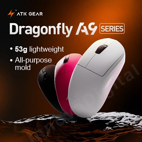 ATK Dragonfly A9 Ratón ultra inalámbrico para juegos de deportes electrónicos Ratones ergonómicos duales 8K ultraligeros trimodos A9 Plus PAW3395/3950