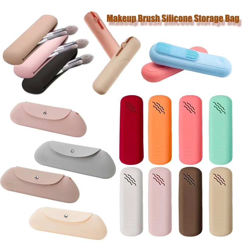 

No Logo Portable Travel Magnetic Silicone Cosmetic Bag Pouch Container Makeup Brush Holder Bag Makeup Brush Cover Case