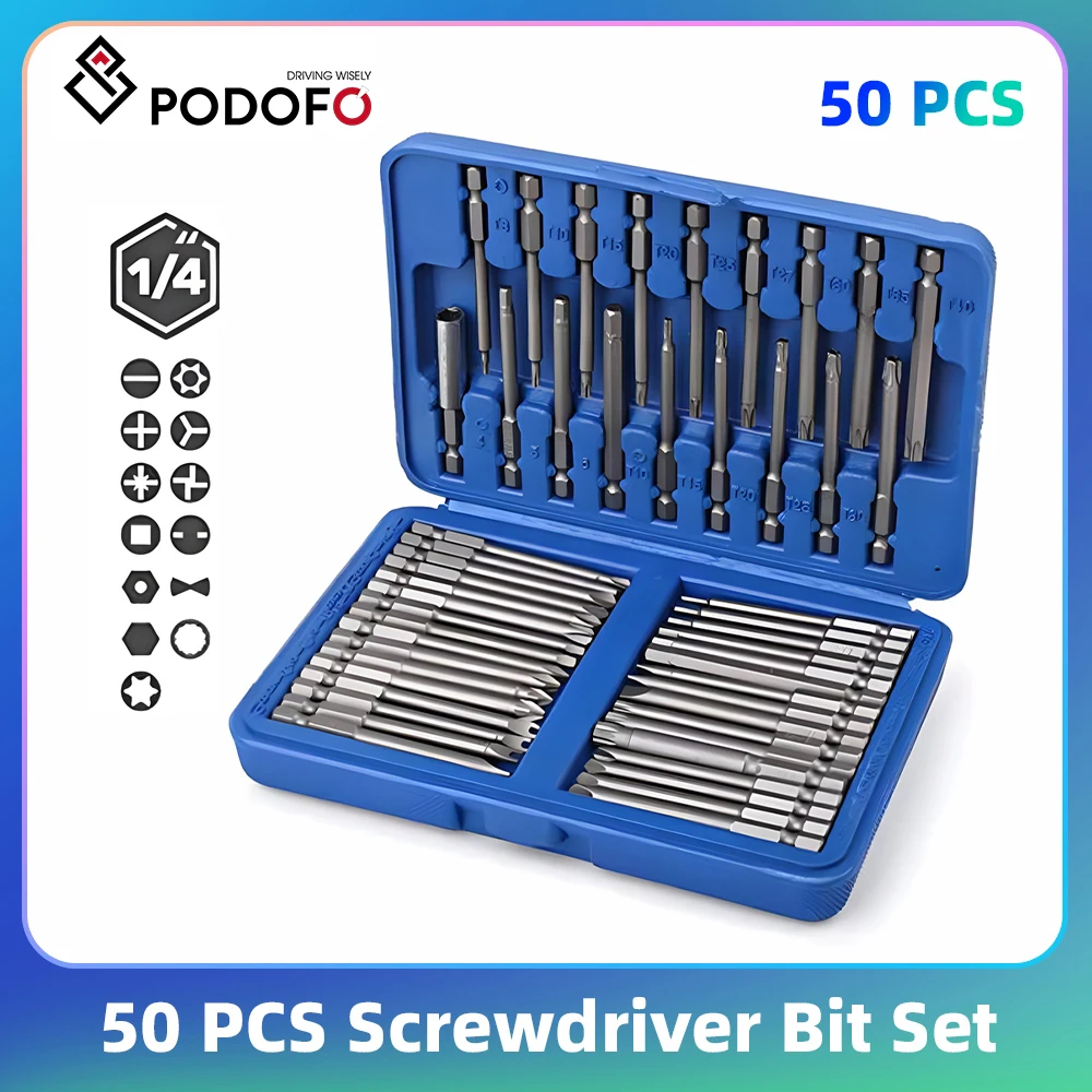 Podofo 50-teiliges Schraubendreher-Bit-Set 3-in-1 Sicherheits-Bit-Set Extra Langes Magnetisches Schraubendreher-Kit Präzisions-Schraubendreher-Werkzeuge Reparaturwerkzeug