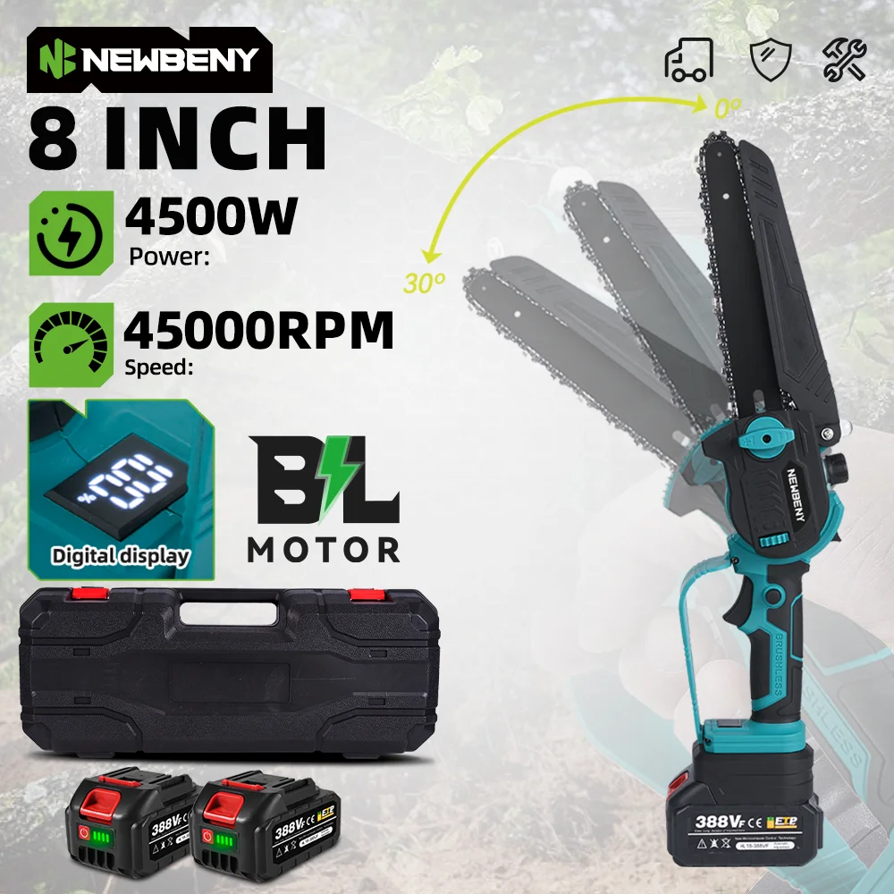 NEWBENY 8 Zoll bürstenlose elektrische Säge, verstellbarer Winkel, kabellose Holzbearbeitung,