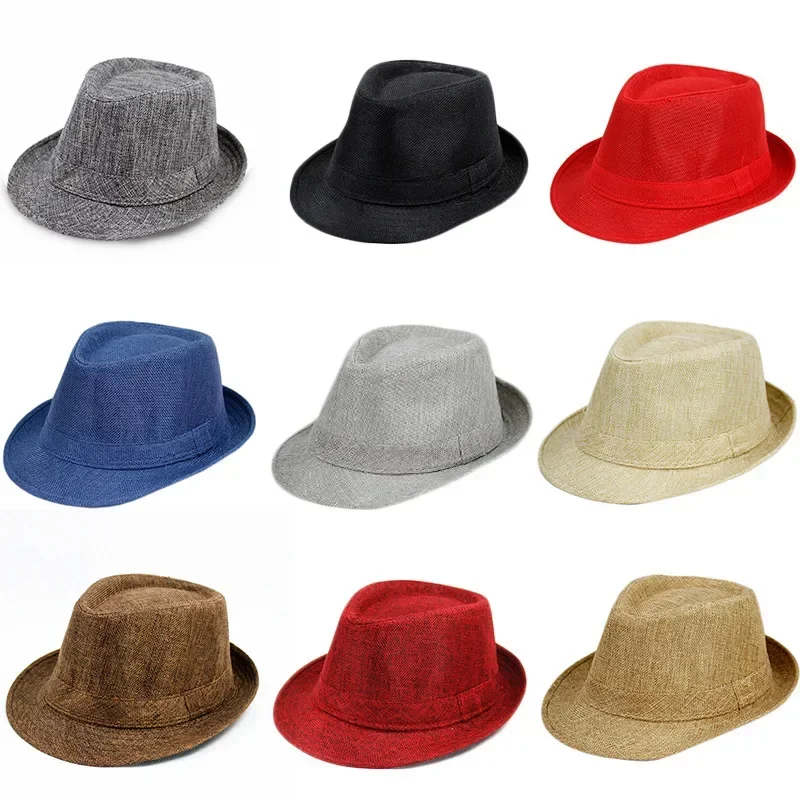 Wide Brim Hats for Men and Women Jazz Style Linen Straw Hats Curling Panama Sun Protection Fedora Caps Outdoor Head Dector