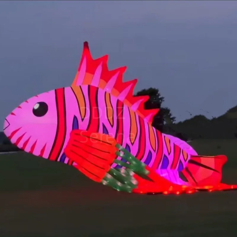 DDDZ 8m LED Lionfish noche cometa línea lavandería 40D Ripstop Nylon luz nocturna mostrar cometas para adultos con control remoto