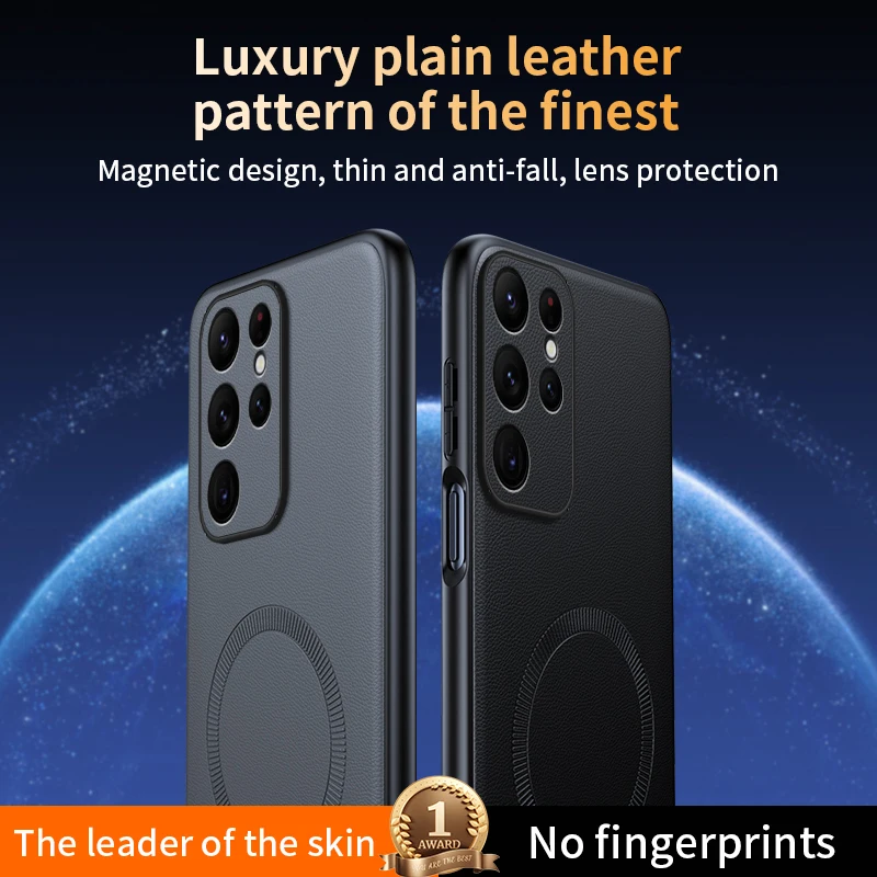 Per Samsung S24 Ultra Custodia protettiva in pelle magnetica per Samsung S24 Ultra Anti-impronte antiscivolo PC + TPU