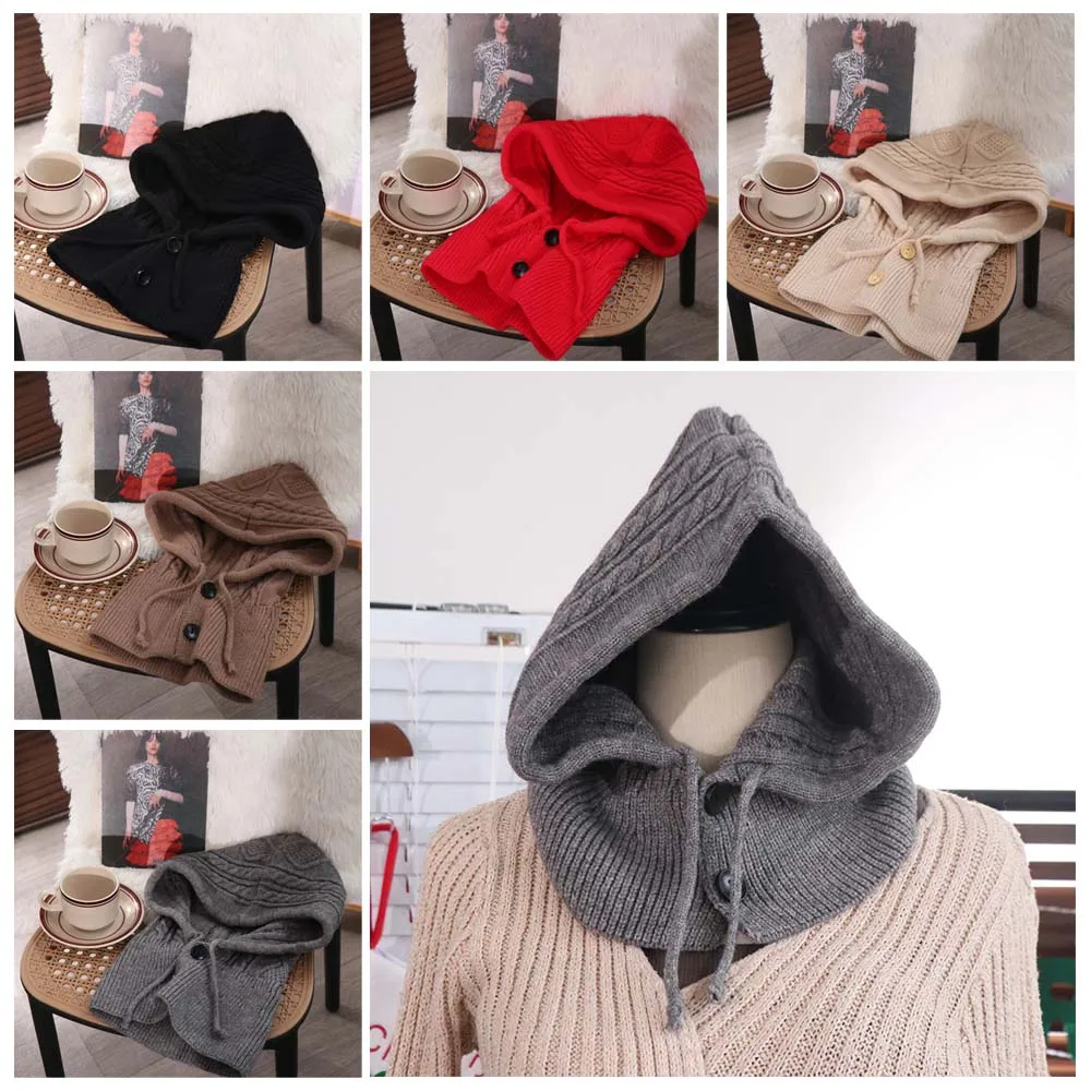 Casual Thickened Winter Balaclavas Cap Hood Neck Warmer Knitted Neckerchief Windproof Earflap Pullover Cap Ski