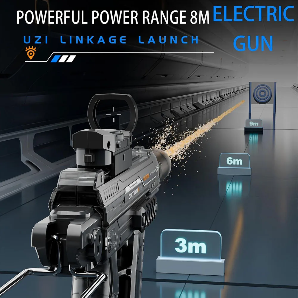 مسدس مياه كهربائي طويل المدى عالي السعة قابل لإعادة الشحن مع ضوء لهب LED ألعاب قتال المياه المحمولة للأطفال #1